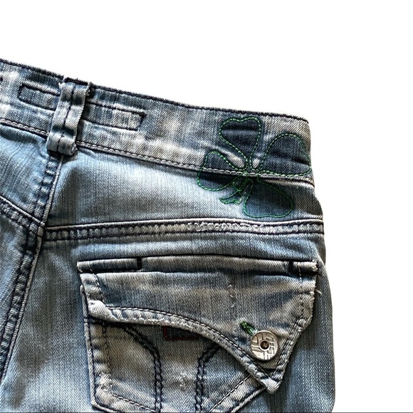 🤑🧑🏻🎤☘️MISS SIXTY Y2K Lucky Green SHAMROCK Denim Capris🤑☘️🧑🏻🎤 - Picture 5 of 7